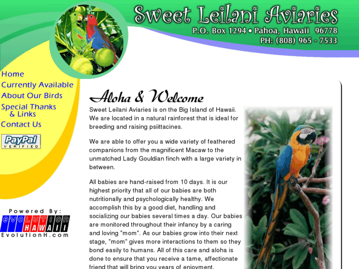 www.sweetleilaniaviaries.com