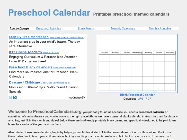 www.preschoolcalendars.org