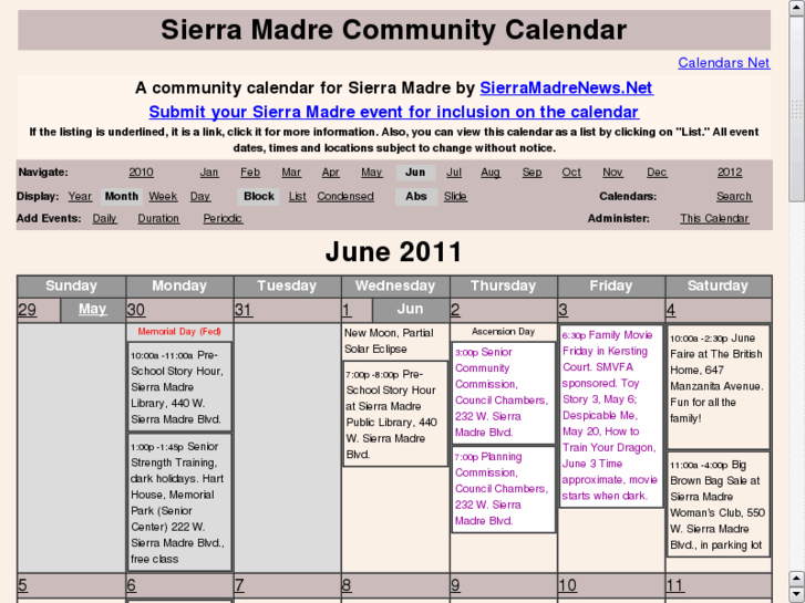 www.sierramadrecalendar.info