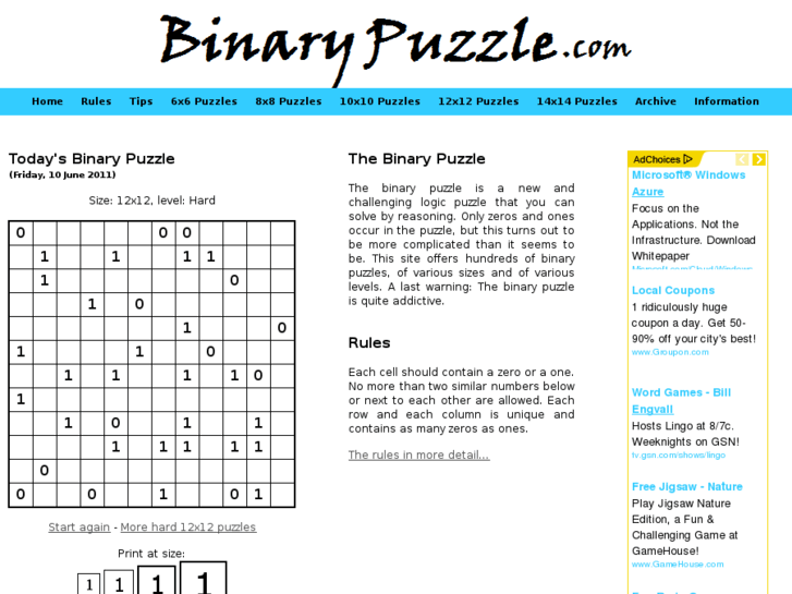 www.binarypuzzle.com