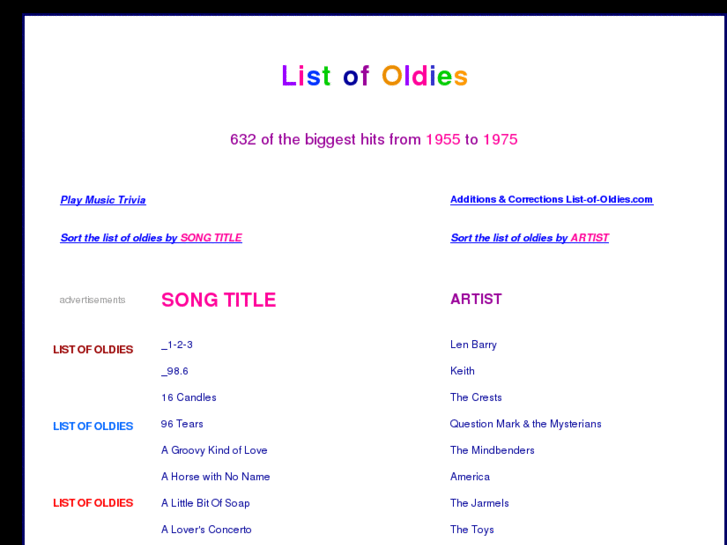 www.list-of-oldies.com