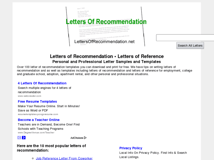 www.lettersofrecommendation.net