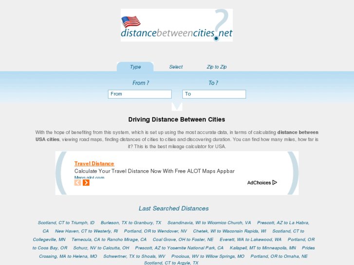 www.distancebetweencities.net