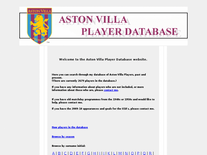 www.astonvillaplayerdatabase.com