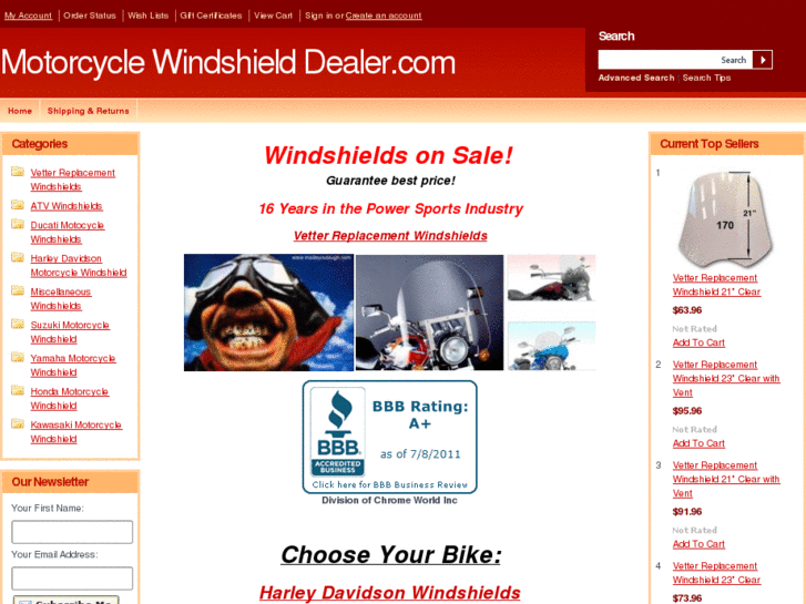 www.motorcyclewindshielddealer.com