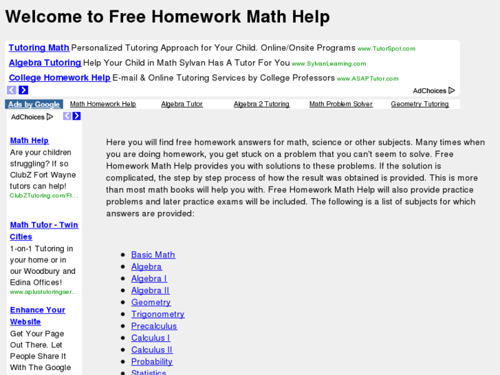 www.freehomeworkmathhelp.com