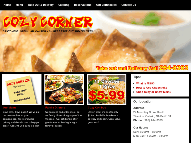 www.cozycornermenu.com