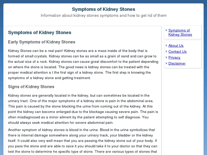 www.symptomsofkidneystones.org