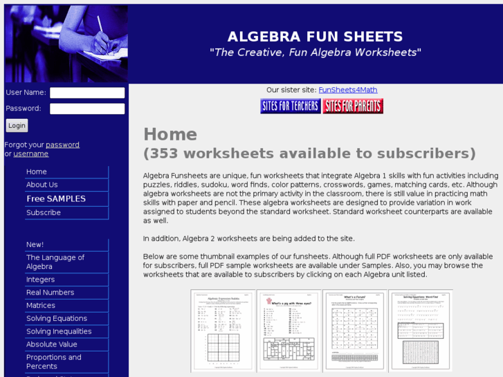 www.algebrafunsheets.com