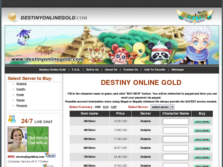 www.destinyonlinegold.com