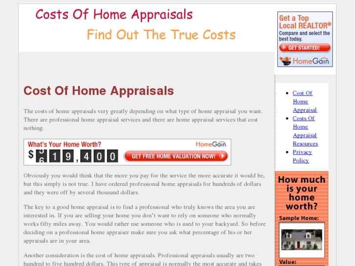 www.costofhomeappraisal.com