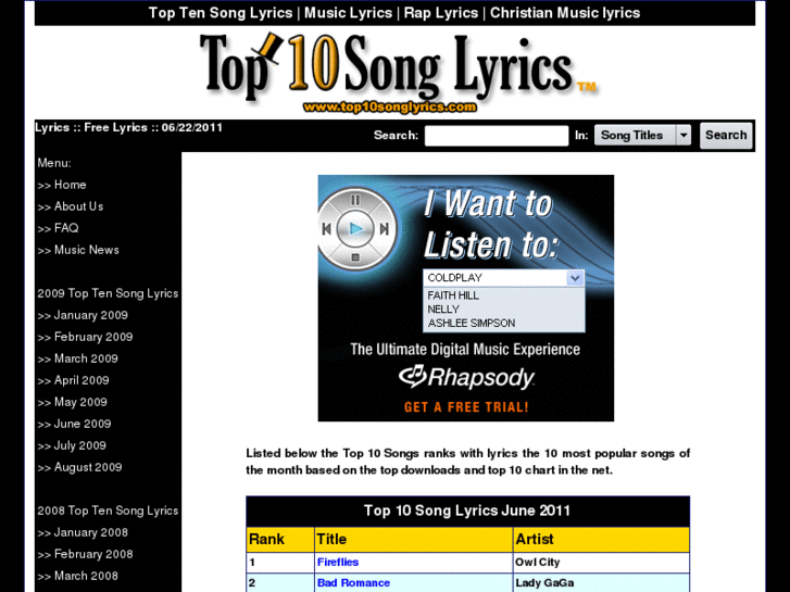 www.top10songlyrics.com