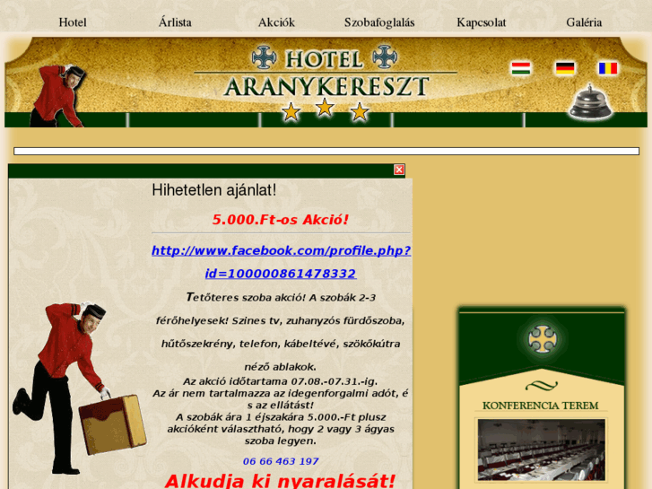 www.hotelaranykereszt.hu