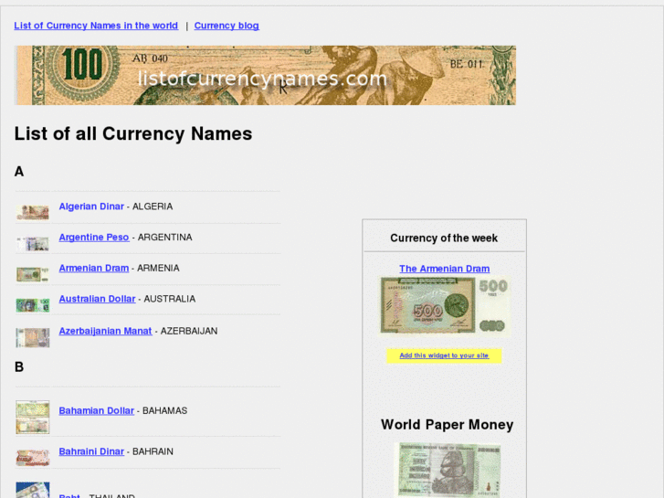 www.listofcurrencynames.com