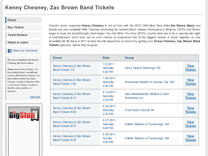 www.kennychesneyzacbrownband.com