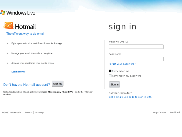 Hotmail.com sing in