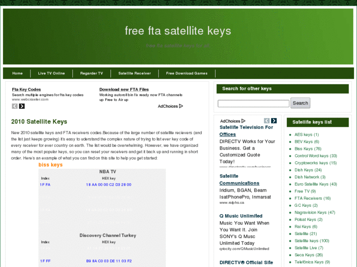 www.free-fta-satellite-keys.us