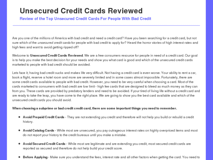 www.unsecuredcreditcardsreviewed.org