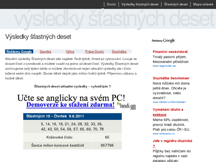 www.vysledkystastnychdeset.cz