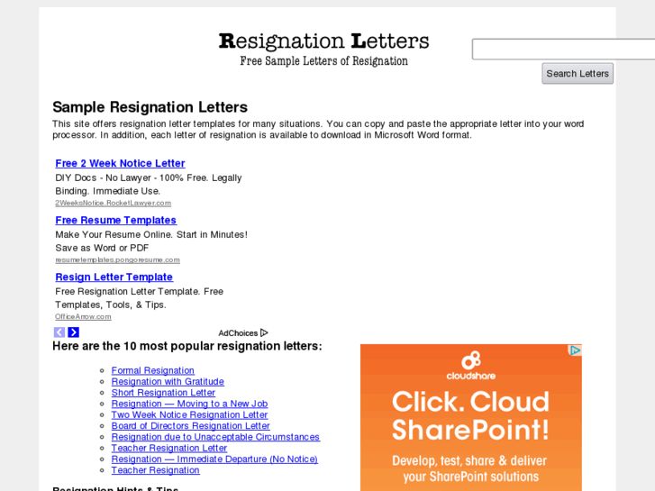 www.resignationletter.biz