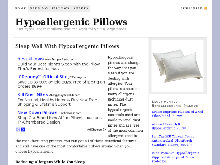 www.hypoallergenicpillows.org