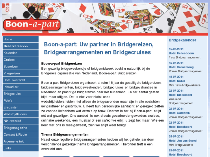 Boon-A-Part.Nl: Boon-a-part bridgereizen, bridgearrangementen, bridgemidweken in Nederland en Belgie