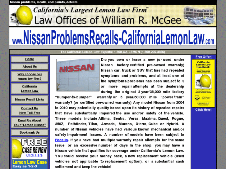 www.nissanproblemsrecalls-californialemonlaw.com