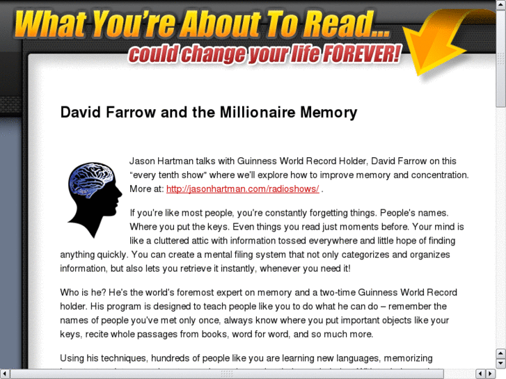 www.millionairememorywithdavidfarrow.com