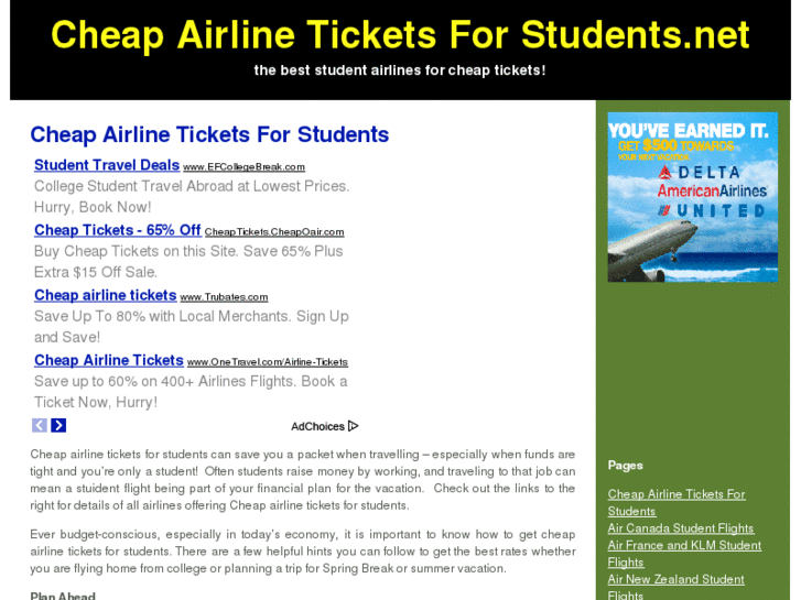 www.cheapairlineticketsforstudents.net