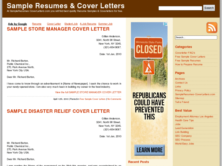 www.sampleresumes-coverletters.com