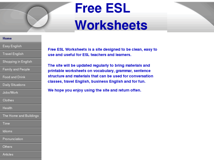 www.freeesl-worksheets.com