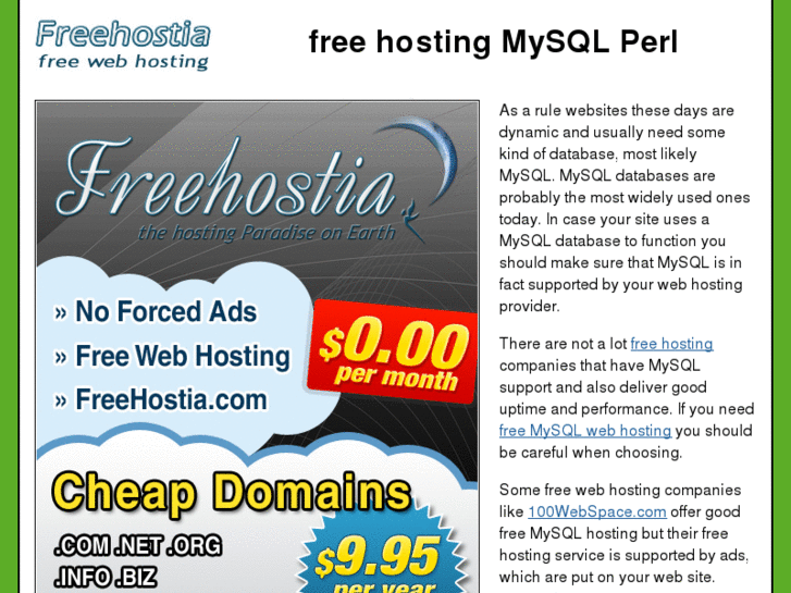 Free-Hosting-Mysql-Perl.Com: free hosting MySQL Perl