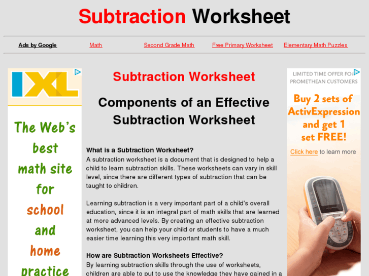 www.subtractionworksheet.com