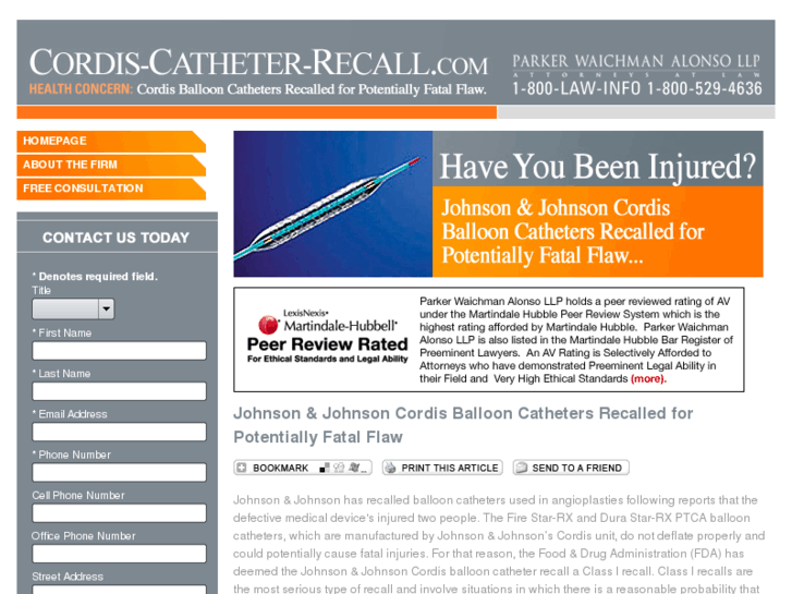 www.cordis-catheter-recall.com