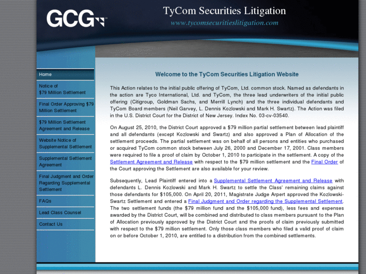 www.tycomsecuritieslitigation.net