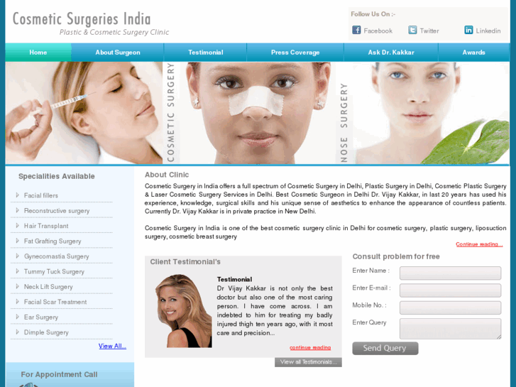 www.cosmeticsurgeriesindia.com