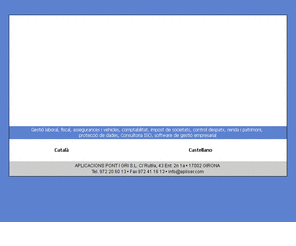apliser.com: APLISER, software, protecció de dades, gestió laboral, fiscal, assegurances i vehicles, comptabilitat, impost de societats, control despatx, renda i patrimoni.
APLISER, software, protecció de dades, gestió laboral, fiscal, assegurances i vehicles, comptabilitat, impost de societats, control despatx, renda i patrimoni.