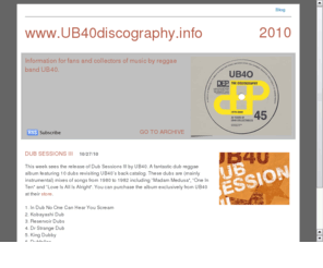 ub40discography.info: UB40 Discography
Website containing latest news on the UB40 Discography book