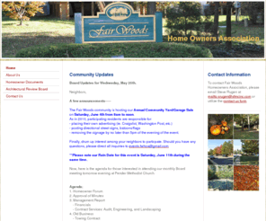 fairwoodshoa.org: Fairwoods Home Owners Association 2010 - Fairwoods Home Owners Association 2010
Fair Woods is an established community of 465 residential units with over 15 unique architectural unit styles. Fair Woods Home Ownership Association is for the community.