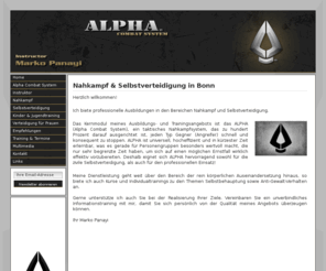 alpha-bonn.com: Nahkampf & Selbstverteidigung in Bonn
Ich biete Ausbildungen und Trainings in den Bereichen Selbstschutz und Selbstverteidgung.