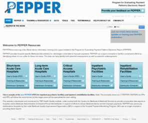 pepperresources.org: PEPPER Resources
Describes purpose of PEPPERResources, that PEPPER data reports are to be provided to short-term and long-term acute care hospitals, QualityNet exchange will be used to distribute PEPPERs, hospitals need to be registered through QualityNet to receive PEPPERs