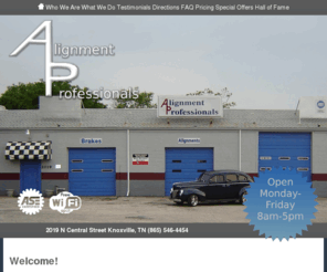 alignmentpros.com: Alignment Professionals |
an alignment, brake, frame and 
suspension shop located in Knoxville, TN. Specializing in classic cars, hotrods and 4wd 
vehicles.