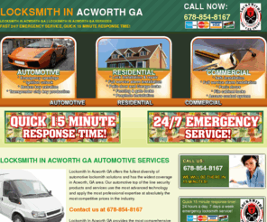 locksmithinacworthga.com: Locksmith In Acworth GA - Acworth GA Locksmith - 678-854-8167
Locksmith In Acworth GA Call now at 678-854-8167. Whatever  your automotive, residential and commercial locksmith you need, Locksmith In Acworth GA is all capable and  always ready to handle them for you, because we value our customers. 