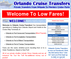 shuttletocruiseport.com: Transportation MCO Orlando to Cruise Terminal Transfers Canaveral 
Everglades Miami Tampa
Orlando Cruise Transfers specializes in Getting from Orlando Airport and Hotels to the Cruise Ship Terminals of Port Canaveral, Port Everglades, Port of Miami and Port of Tampa. Getting there is now easier than every before! Orlando is one of the world's most visited cities. With attractions such as Walt Disney World, Sea World and Universal Studios, Orlando is the most popular add-on to many cruise travelers either before or after your cruise vacation