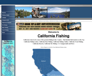 californiafishingonline.com: California Fishing, California Fishing Lakes, Fishing California, CA 
Lakes
Detailed California Fishing and Lake information on the Top California Fishing Lakes.  Find fishing information on California Bass Fishing, CA Sport Fishing and California Trout Fishing Hot Spots.