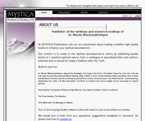mystica.co.nz: MYSTICA - For Books and Thoughts that Inspire and Heal if you have a Mind to be.
Mystica Publications publishes re-issued books of a mystical spiritual nature. Books and thoughts that inspire and heal if you have a mind to be