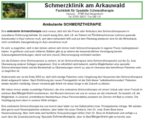 ambulante-schmerztherapie.de: Ambulante Schmerztherapie - Ambulante Schmerztherapie in einer Kurstadt
Eine ambulante Schmerztherapie setzt voraus, daß sich die Praxis oder Ambulanz des Schmerztherapeuten in zumutbarer Entfernung befindet