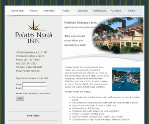 pointesnorthcharlevoix.com: Pointes North Inn Boutique Condominium Hotel Suites Charlevoix Michigan
Pointes North Inn Boutique Condominium Hotel Suites in Charlevoix Michigan. Boutique hotel suites and condominium suites for quarter share sales in northern Michigan.