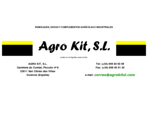 agrokitsl.com: Gruas Remolques Complementos Agricolas Industriales Agro Kit
Agro Kit, S.L. es una empresa dedicada a la fabricación de grúas, remolques y complementos agrícolas e industriales