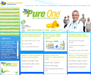 source-omega.com: Vegetarian DHA + EPA from Pure One by Source-Omega, Since 2007, dose 300 mg DHA + 10 mg EPA from algae oil, kosher-vegan, halal, infant formula grade, complementary medicine for diabetics
Vegetarian DHA + EPA Source of Omega-3: Doctor Developed DHA, EPA product.  1200 mg DHA + 40 mg EPA omega-3 levels for lowering triglycerides naturally, improve HDLs and omega-3 status in only 3 months. Supports brain, eye and heart health.
